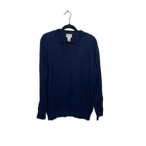 LL Bean Sweater Mens XXL Tall 2XLT V Neck Navy Blue Cotton Cashmere